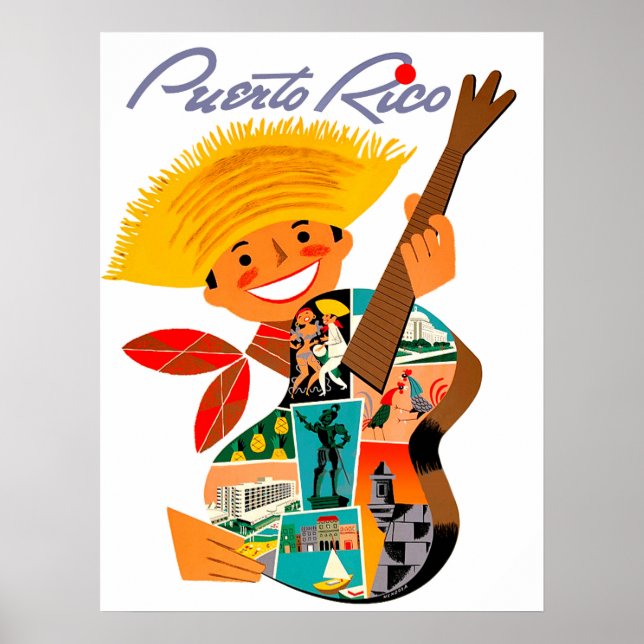 Póster Puerto Rico, hombre con guitarra (Frente)