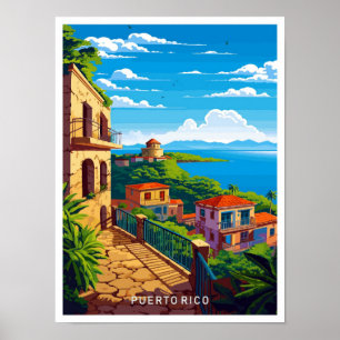Póster Puerto Rico Ilustracion de viaje caribeño