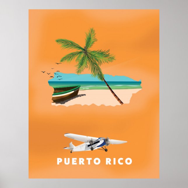 Póster Puerto Rico ilustró un afiche de viajes en mapas. (Frente)