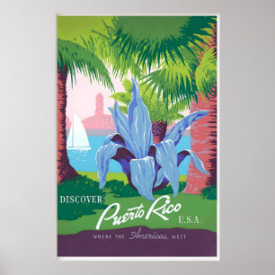 Póster Puerto Rico Isla del Caribe Estados Unidos Vintage