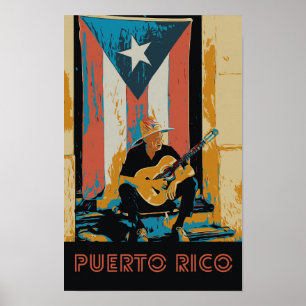 Póster Puerto Rico, música y bandera Postcard