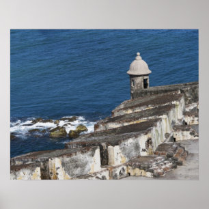 Póster Puerto Rico, San Juan viejo, sección del EL Morro