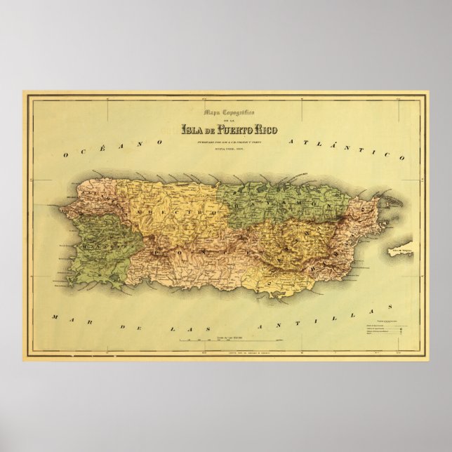 Póster Puerto RicoPanoramic MapPuerto Rico (Frente)