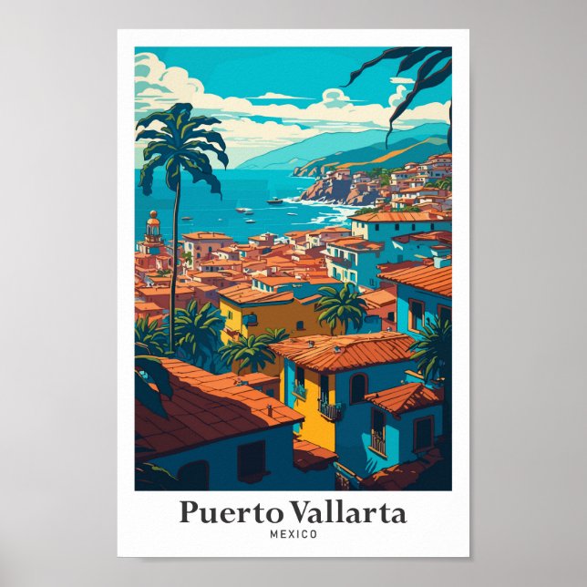 Póster Puerto Vallarta México Ilustracion de Viajes Vinta (Frente)