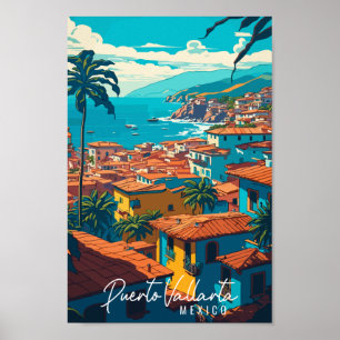 Póster Puerto Vallarta México ilustracion de viajes vinta