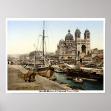 Puerto y Catedral de Marsella 1900