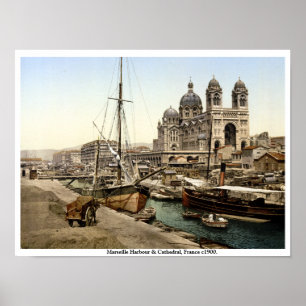 Póster Puerto y Catedral de Marsella 1900