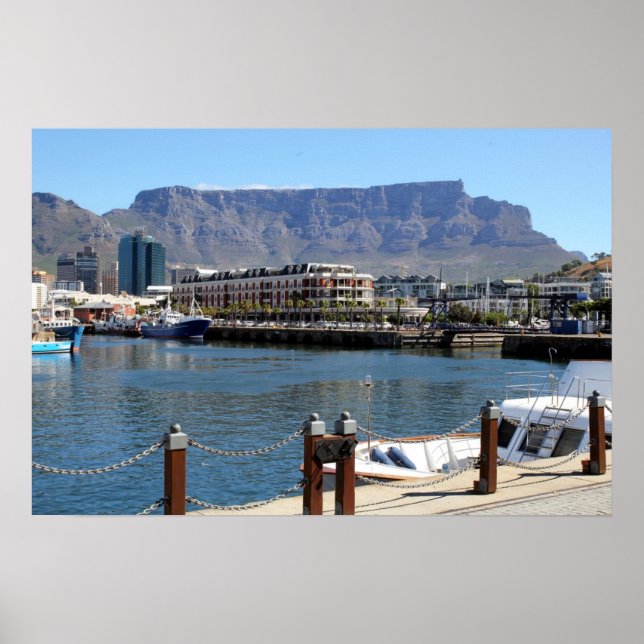 Póster Puerto y montaña de la Mesa de Ciudad del Cabo (Frente)