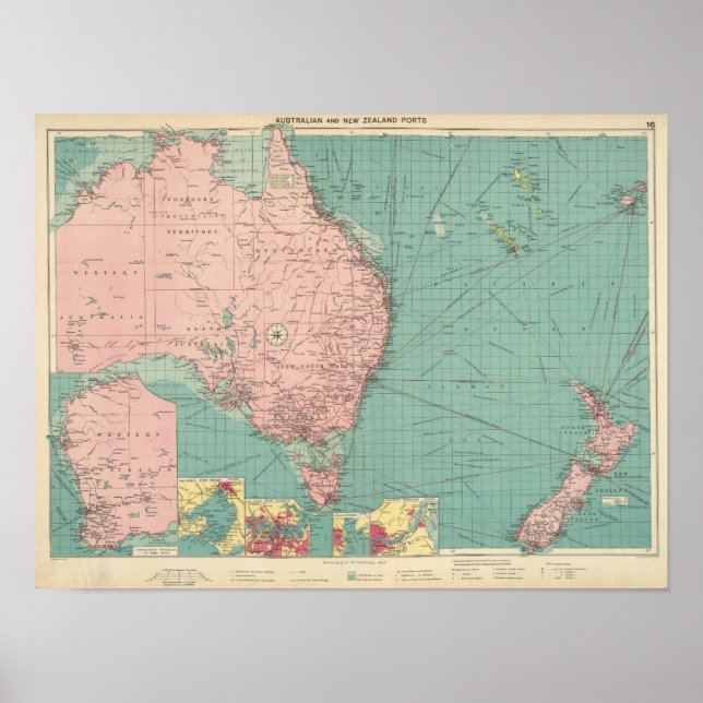 Póster Puertos de Australia y Nueva Zelanda (Frente)