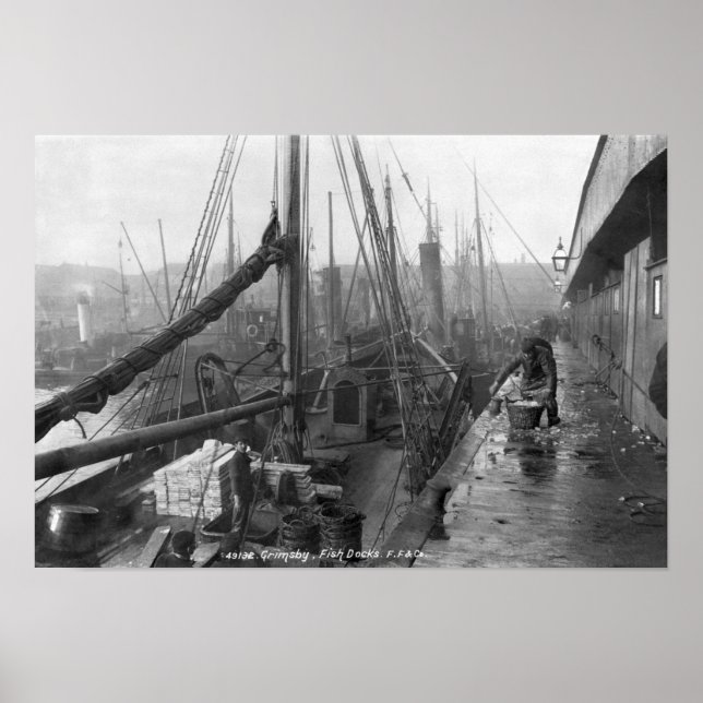 Póster Puertos de peces, Grimsby, principios del siglo XX (Frente)