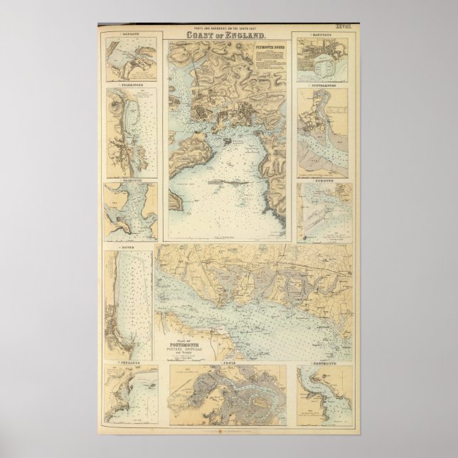 Póster Puertos y puertos de la costa sur de Inglaterra (Frente)