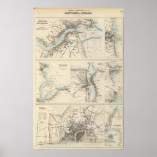 Póster Puertos y puertos en la costa este de Inglaterra