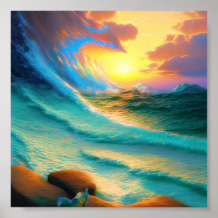 Póster Puesta de sol a través de una ola