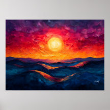 Puesta de sol abstracta vívida sobre olas ondulada