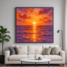 Puesta de sol ardiente - Estilo de pintura en acua