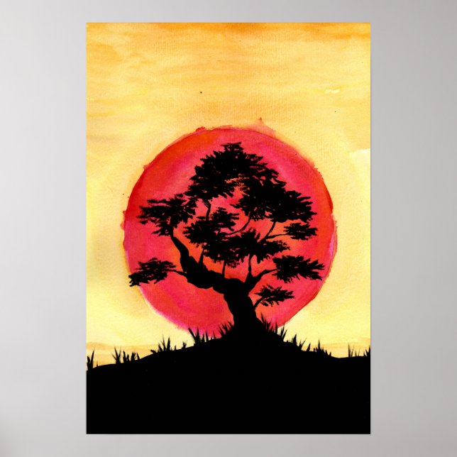 Póster Puesta de sol Bonsai (Frente)