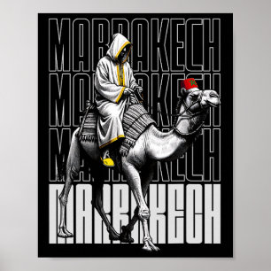 Póster Puesta de sol camello Marrakech Marruecos bandera
