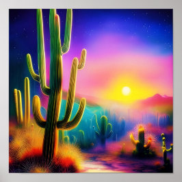 Póster Puesta de sol colorida en el desierto