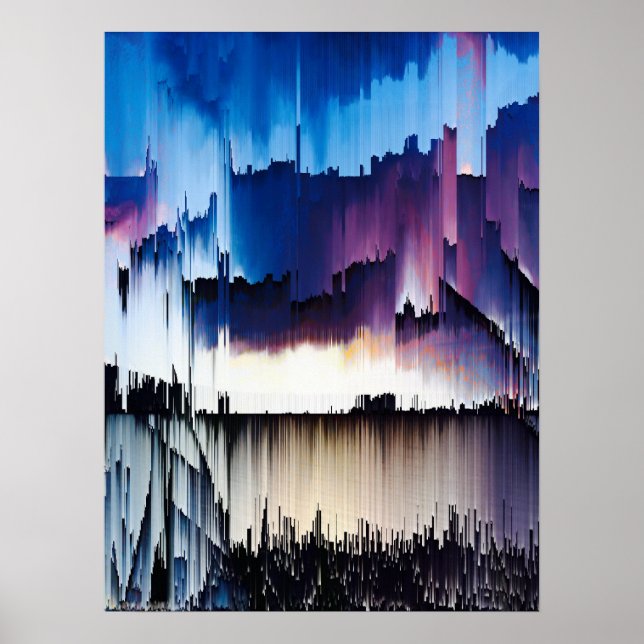 Póster Puesta de sol con fallas digitales abstractas (Frente)