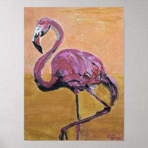 Póster Puesta de sol de flamenco rosa vibrante
