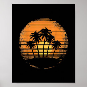Póster Puesta de sol de palma retro verano playa vintage 