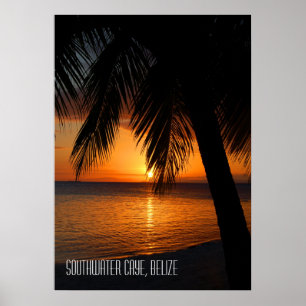 Póster Puesta de sol de palma tropical en Belice