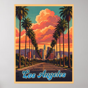 Póster Puesta de sol del horizonte de Los Ángeles con pal