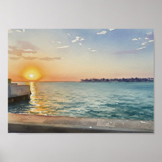 Póster Puesta de sol del puerto