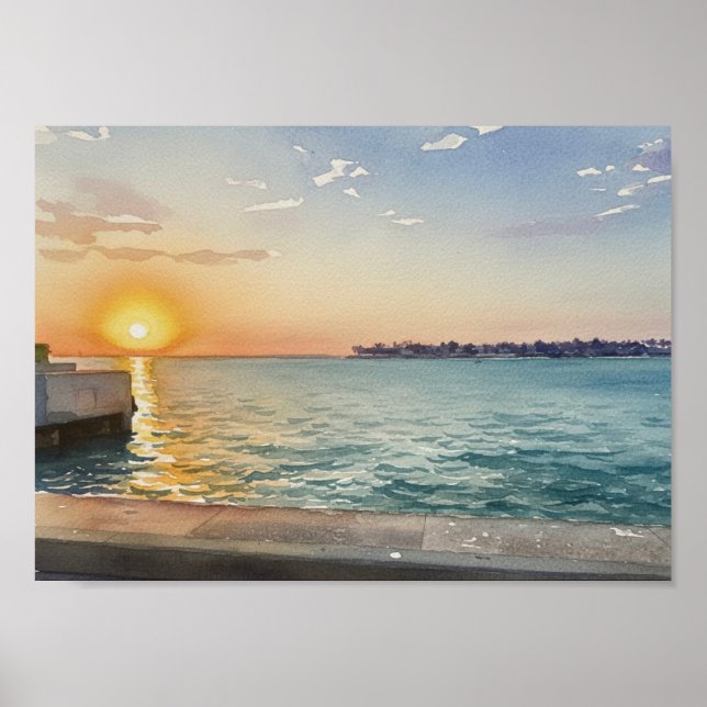 Póster Puesta de sol del puerto (Frente)