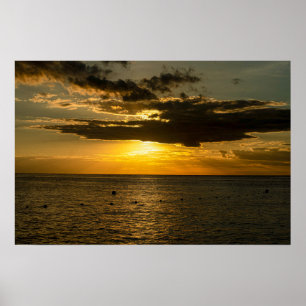 Póster Puesta de sol dorada en el océano Cozumel México