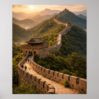 Póster Puesta de sol dorada en la Gran Muralla