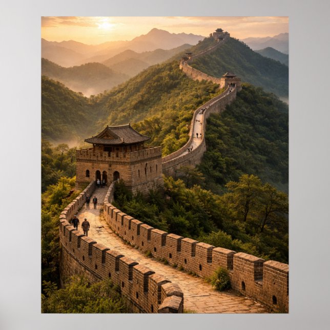 Póster Puesta de sol dorada en la Gran Muralla (Frente)