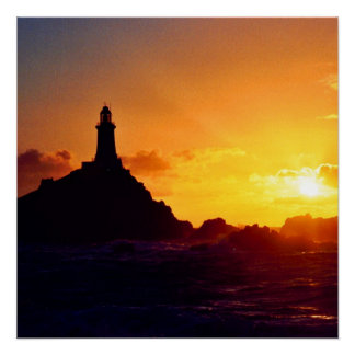 Póster Puesta de sol en el faro de Corbiere