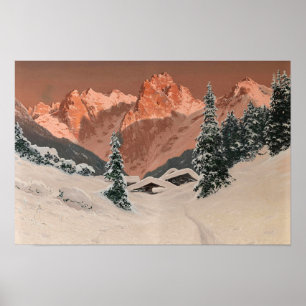 Póster Puesta de sol en el Kaisertal, montañas nevadas