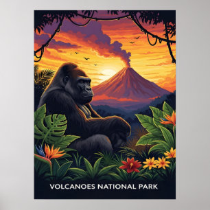 Póster Puesta de sol en el parque nacional de los volcane