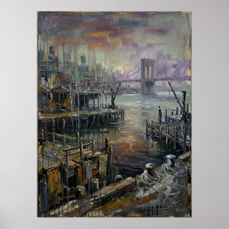 Póster Puesta de sol en el paseo marítimo de Brooklyn con