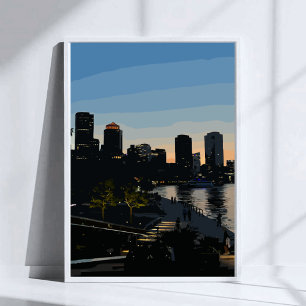 Póster Puesta de sol en el puerto de Boston horizonte de