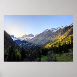 Póster Puesta de sol en el valle de Trenta, Eslovenia