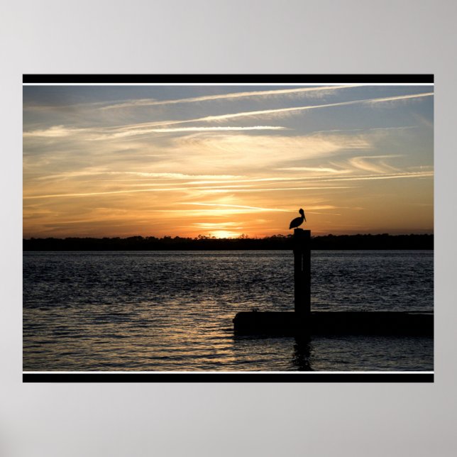 Póster Puesta de sol en Florida con pelícano (Frente)