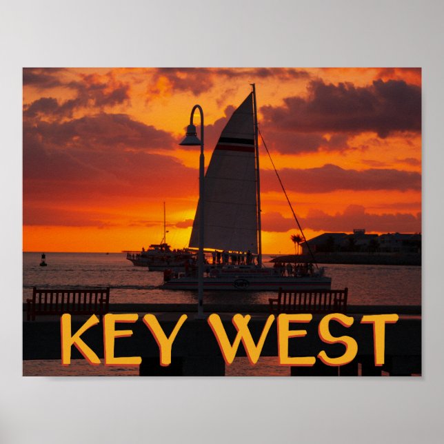 Póster Puesta de sol en Key West con barcos (Frente)