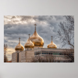 Póster Puesta de sol en la catedral ortodoxa rusa en Parí
