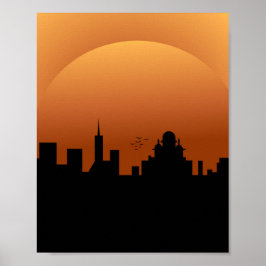 Póster puesta de sol en la ciudad