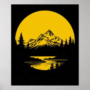 Póster Puesta de sol en la montaña al aire libre silueta