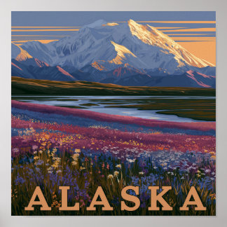 Póster Puesta de sol en la montaña de Alaska