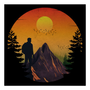 Póster Puesta de sol en la naturaleza de camping