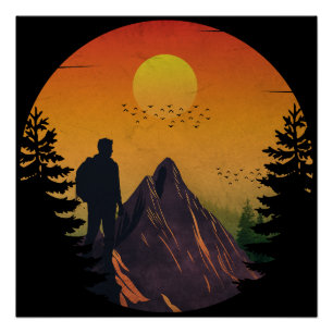 Póster Puesta de sol en la naturaleza de camping