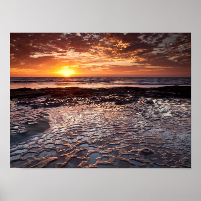 Póster Puesta de sol en la playa, California (Frente)