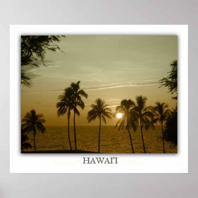 Póster Puesta de sol en la playa de Hapuna, Hawái (Frente)