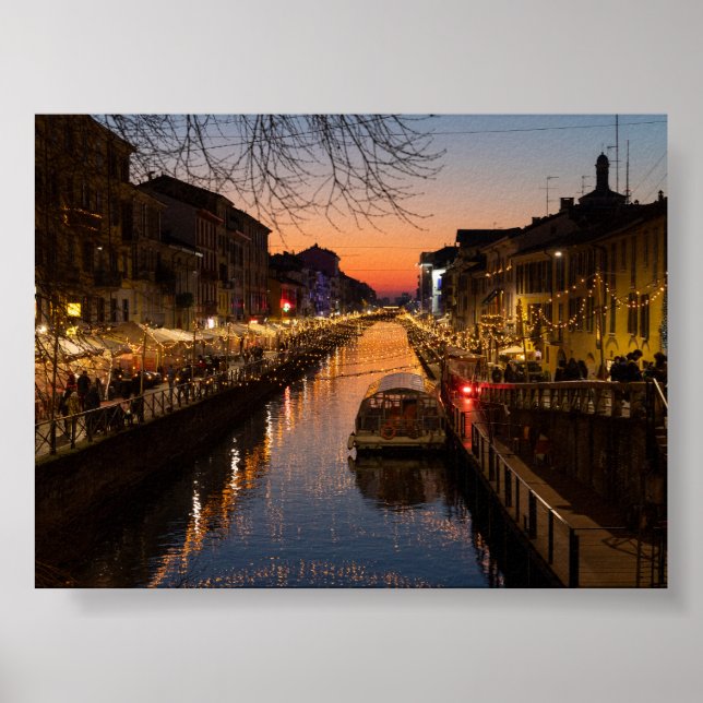 Póster Puesta de sol en Milano Naviglio (Frente)
