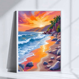 Póster Puesta de sol en Napili Bay Maui Hawaii Pintura